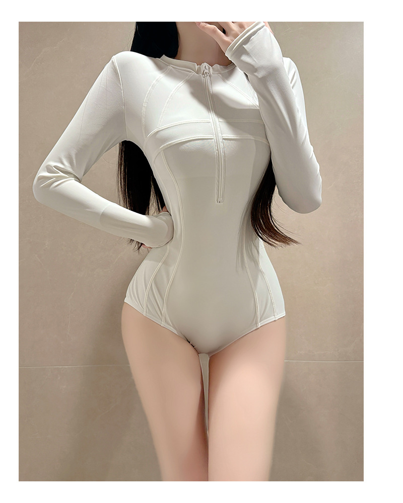 Women's One Piece Long Sleeve Swimsuit Solid Colour Slim Fit_voghion.com