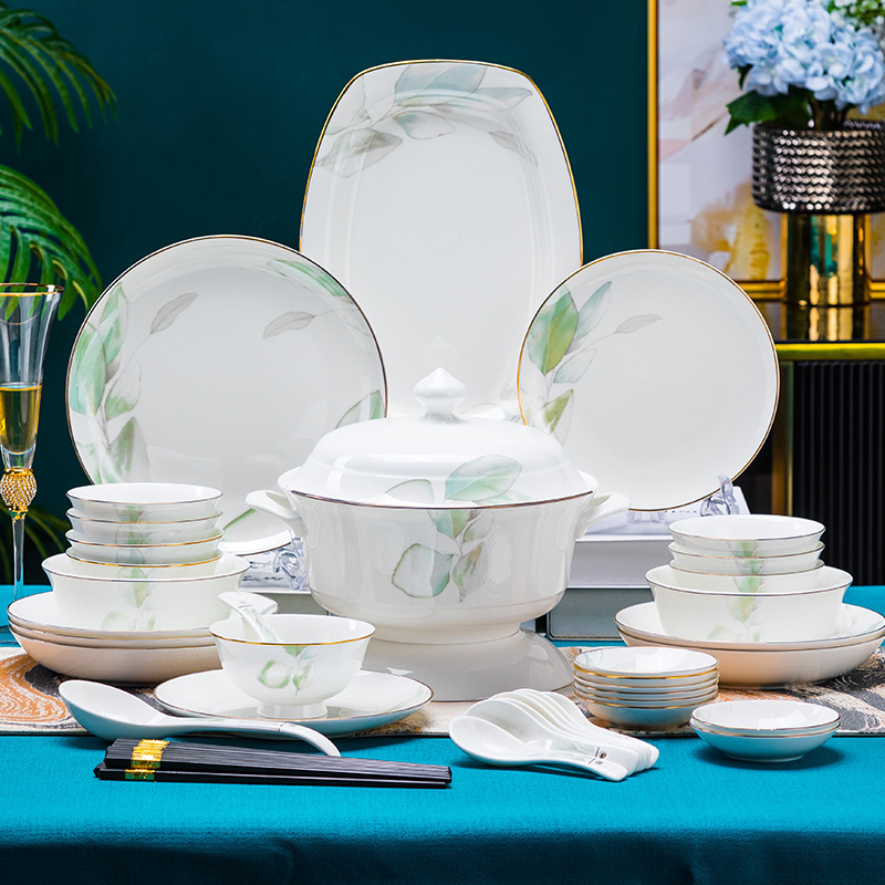 Jingdezhen High-Temperature Porcelain 2026 Bowl and Plate Set, Household Light Luxury Tableware, Housewarming Gift, Porcelain Tableware, Bowls, Plates, Chopsticks