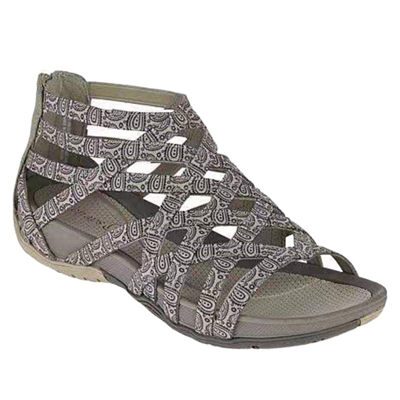 2021 cross-border sandals women's new thin strap cross short wedge hollow peep toe back zipper sandals plus size in stock