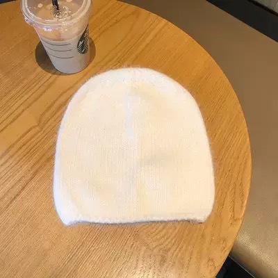 高级感兔毛针织帽显脸小女秋冬保暖百搭网红直筒包头帽堆堆毛线帽|undefined