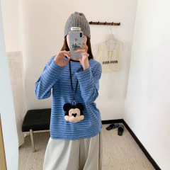 初秋穿搭韩系慵懒风egg条纹长袖T恤女早秋季宽松百搭打底衫上衣女