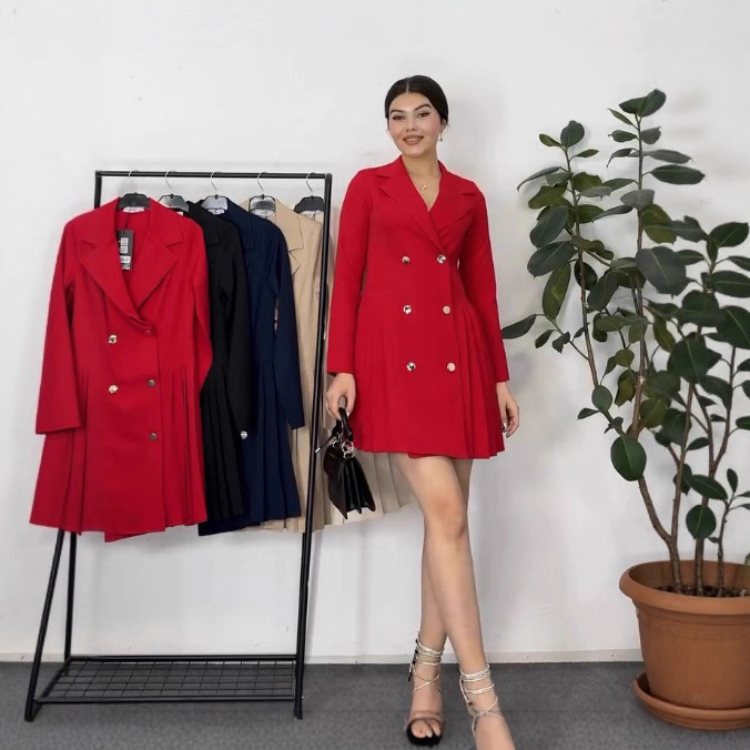 2025 European and American Autumn New Style Double-Breasted Elegant Casual Short Blazer Dress