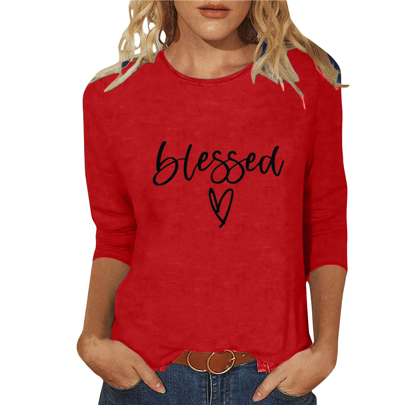 Women's T-shirt 3/4 Length Sleeve T-shirts Casual Basic Letter Heart Shape display picture 38