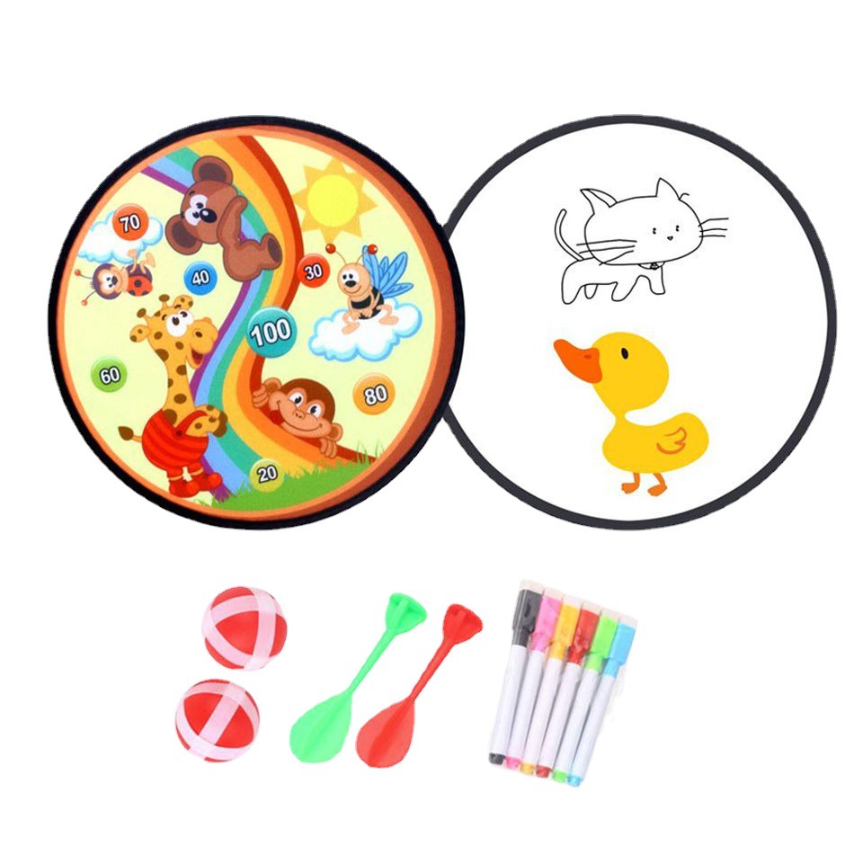 Los niños de BRICOLAJE pintura borrable de dibujos animados de animales graffiti tablero de dibujo de la pared objetivo tablero de dardos bola pegajosa 11 Unid