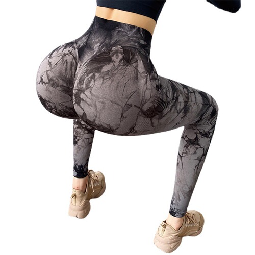 Spring/Summer New Arrival Cross-Border Women's Tie-Dye Yoga Pants & Leggings — Peach-High Butt Fitness Tights for Running and Workouts