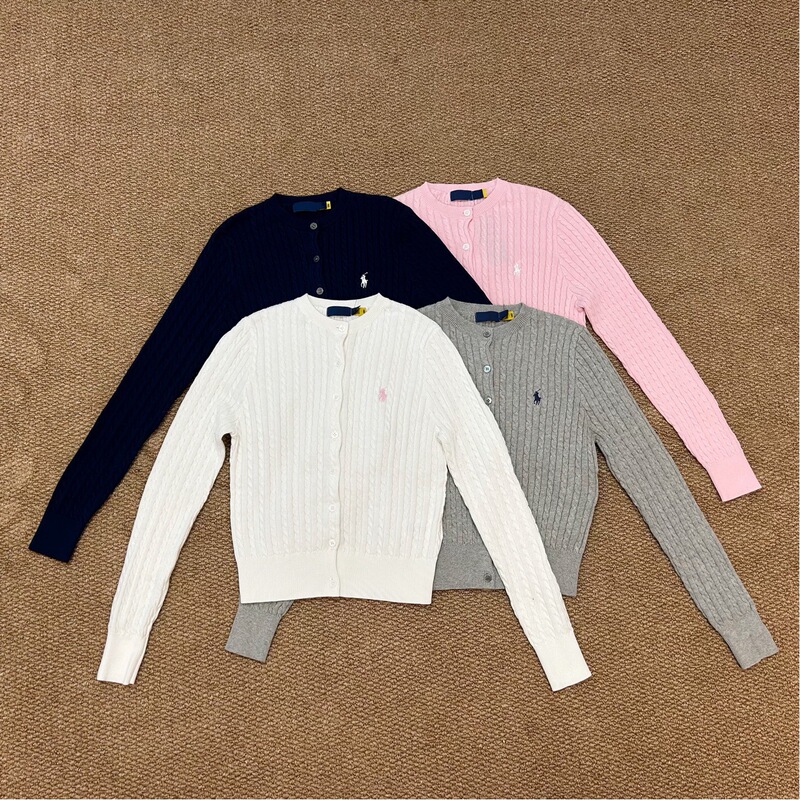 Rl Laffy Ma Logo Embroidered Twist Knit Cardigan Women's Short Slim Fit Round Neck Knit Top