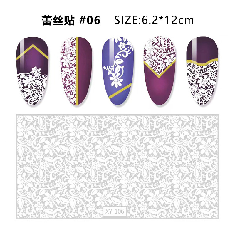 Nuevo tipo transfronterizo de manicuría japonesa pegatinas de encaje en el viento de manicuría pegatinas de uñas pegatinas de encaje duro negro y blanco