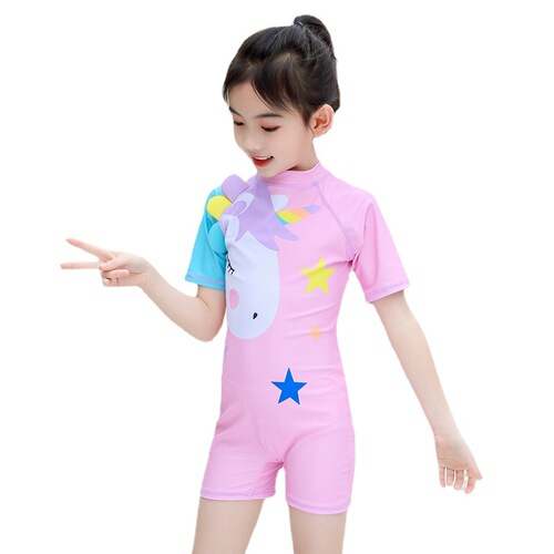 New children's swimsuit, girl's one-piece boxer swimsuit, medium and large children's cute baby Korean style quick-drying swimsuit wholesale