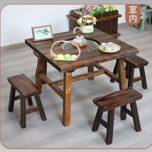 Customized Outdoor Leisure Tea Brewing Anti-Corrosion Solid Wood Barbecue Table Outdoor Indoor Leisure Table and Chairs Courtyard Home Cross-Border
