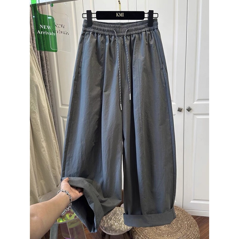 夏用の女性用の新しい大きいサイズのワイドレッグパンツ、薄い太ったmm、スリムな洋ナシ型の体型、小柄な人向けのハイウエストのゆったりとしたカジュアルパンツ|undefined