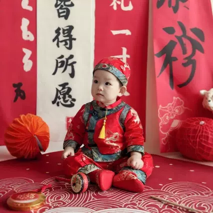 周岁礼服男宝宝夏季唐装男孩生日婴儿衣服套装中式抓周服男童汉服