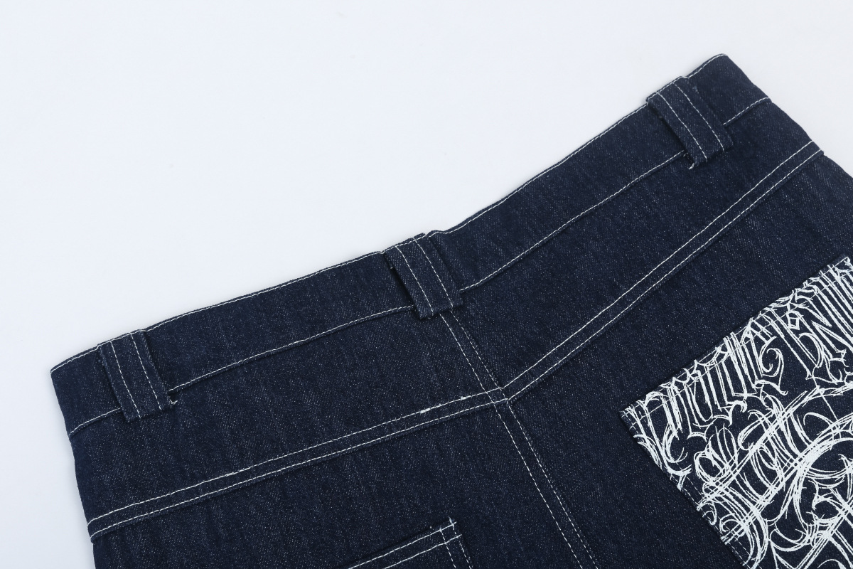Herr denim shorts chicano stil med blomsterbroderi_voghion.com
