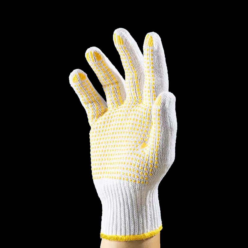 Hilo de algodón blanqueado de doble cara azul dispensación PVC Protección Laboral resistente al desgaste Guantes generales para trabajadores de la construcción en stock G lote