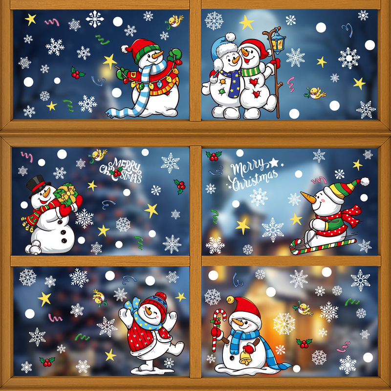 クリスマス装飾雪だるま雪花静電気貼りクリスマスパーティー装飾品キャンディー棒鈴ガラス貼り卸売り|undefined