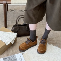 厚底勃肯鞋女增高2025年秋季新款全包勃肯单鞋复古系带休闲乐福鞋