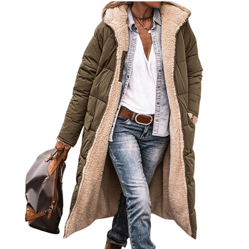 Spot 2023 Amazon European and American Pure Color Hooded Cotton Outwear Long-Sleeved Reversible Slim Eight-Color Five-Size Thickeneded Jacket