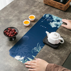 Waterproof Silk Tea Tablecloth with Hand-painted Chinese Zen Style, Tea Platform with Tea Flag, Tea Set Accessories, Tea Art Cup Mat