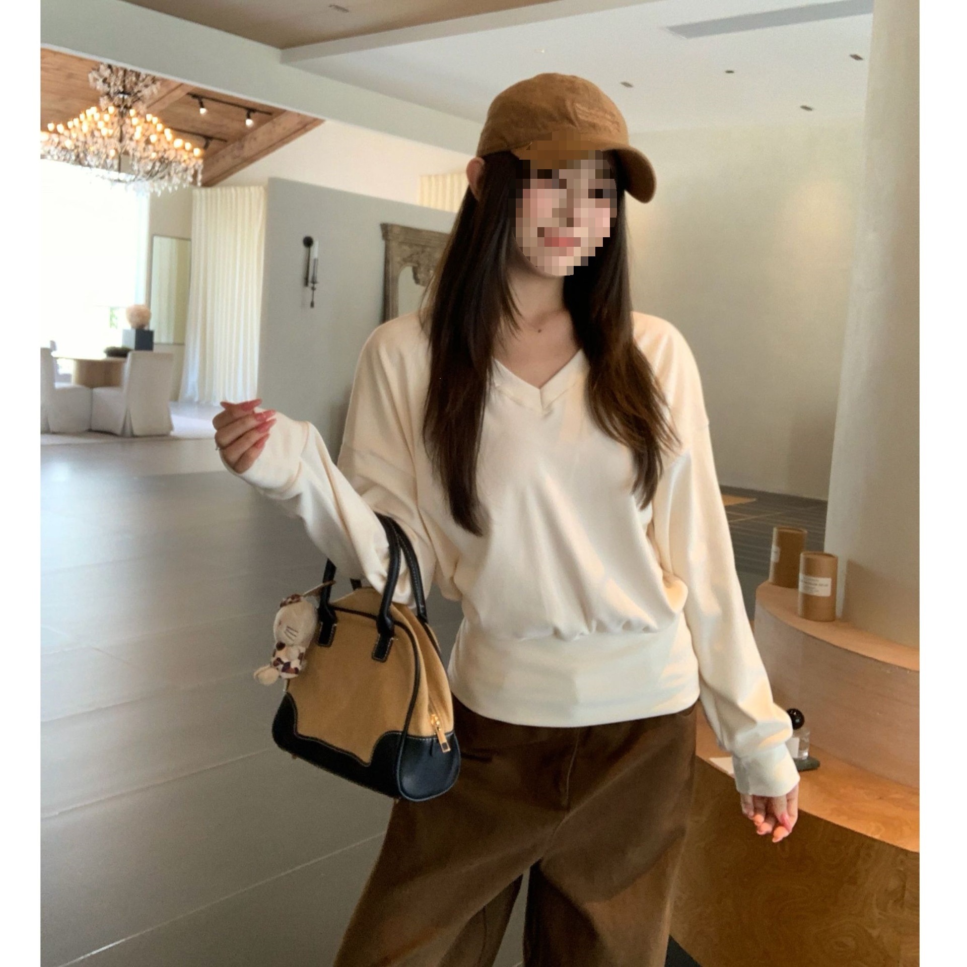 加绒加厚宽松慵懒自带收口收腰显瘦领遮肉蝙蝠袖长袖女上衣25330 女装厂家批发实拍图