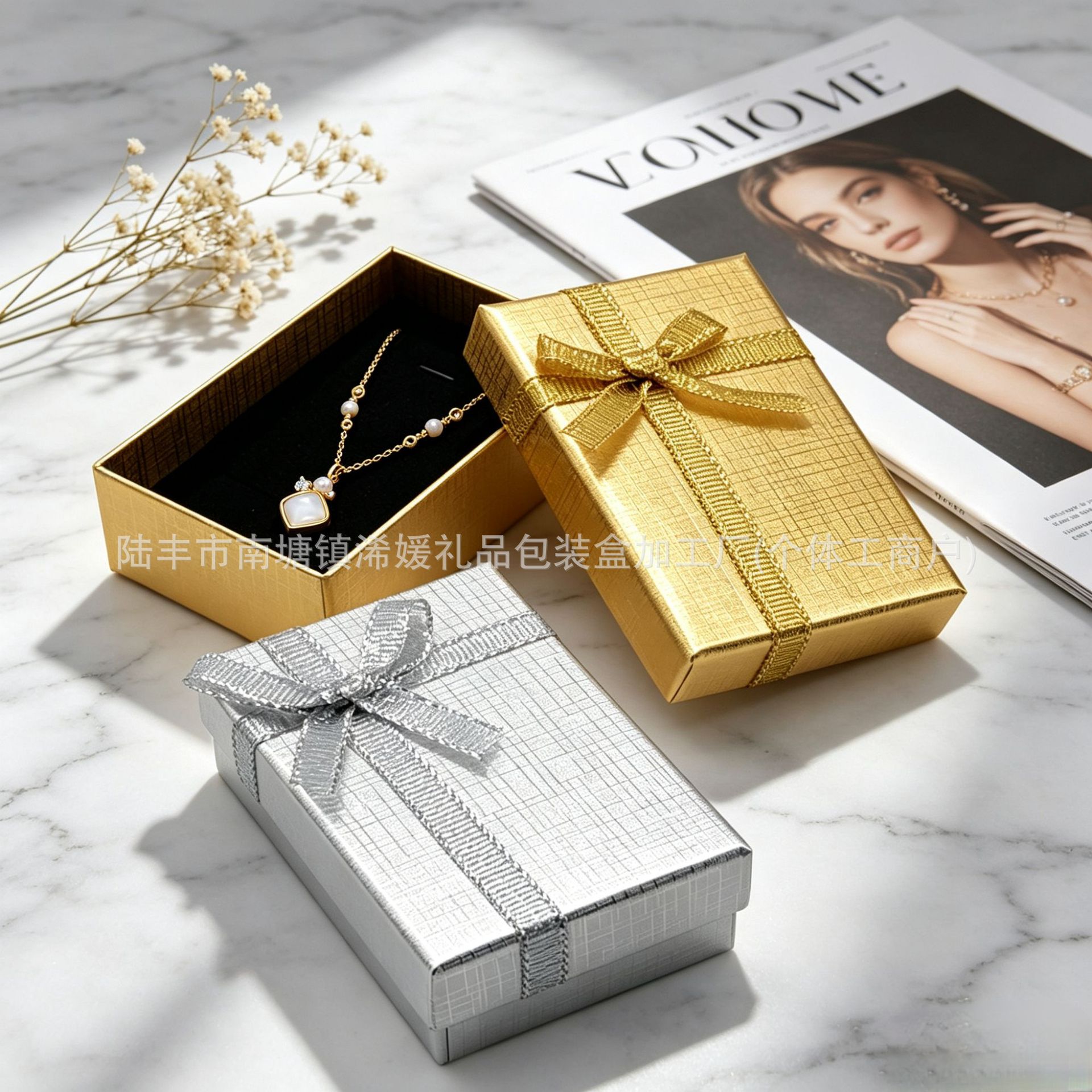 5 * 8 cajas de embalaje de joyas de lazo dorado y plateado, collares, pendientes, pulseras, cajas de regalo generales al por mayor