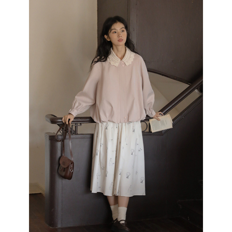 2025春夏の新型スモッグピンクは子供の襟の花のつぼみの風の服の女性の復古のゆったりしている小さい子供のコートを取り外します。|undefined