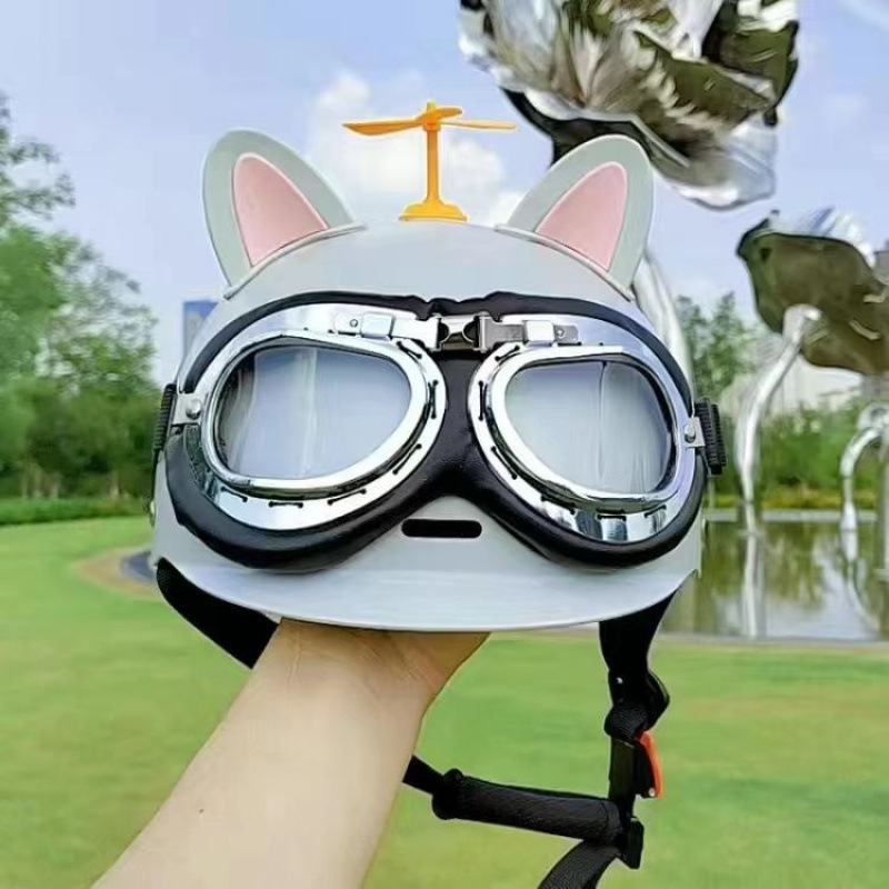 회색 - 분홍색과 흰색 고양이 귀 - 투명 거울