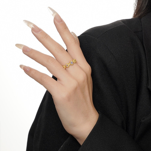 J1322 Korean version of ins niche colored diamond ring for women, non-fading 925 sterling silver colored zircon bracelet new cross-border product