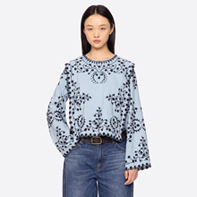 法式复古碎花衬衣2025新款精美刺绣披肩式圆领长袖衬衫女宽松百搭