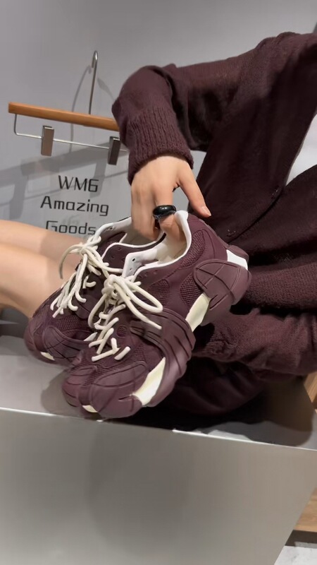 WM6欧洲站女鞋25秋时尚软反绒皮拼网圆头系带轻厚底八爪鱼老爹鞋|undefined