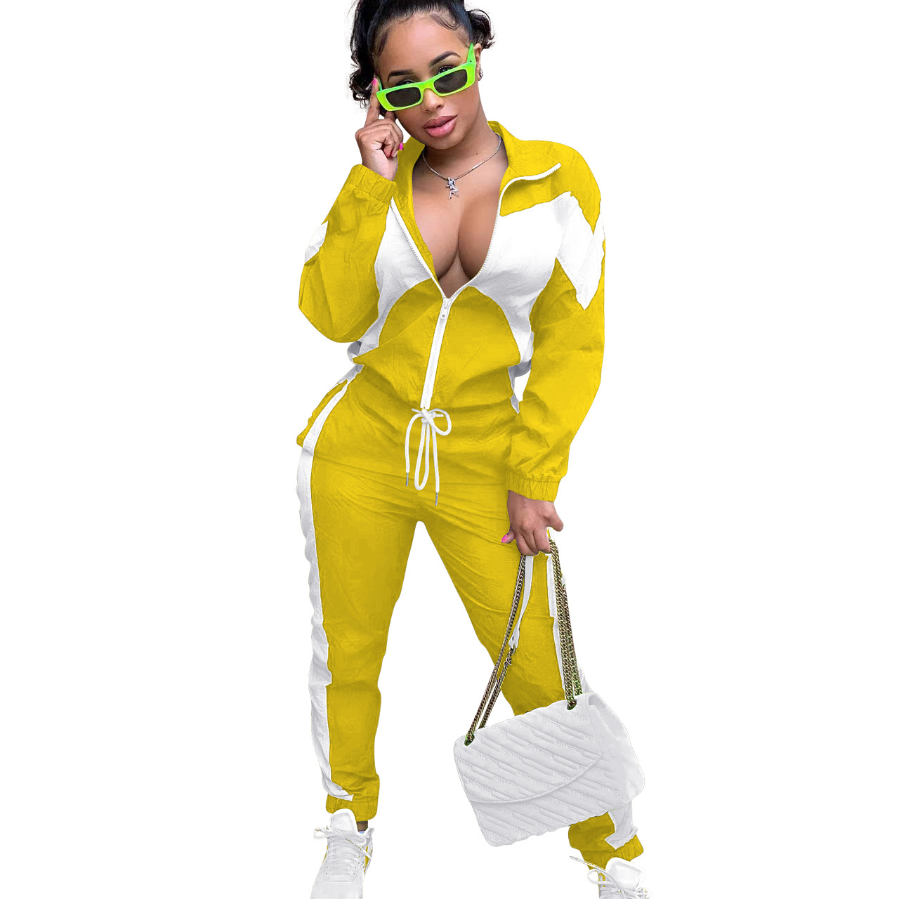 364g Weight Long Sleeve Sleeve Length Polyester Fabric Type Pant Co-ord Set Sets Type 2 Pieces Set Quantity Daily Occasion Turndown Neckline Regular Fit Fit Type Color Block Pattern Spring, Autumn Season Women's Gender Casual, Streetwear Style Daily Women's Casual Streetwear Color Block Polyester Pant Co-ord Set Pants Sets 24