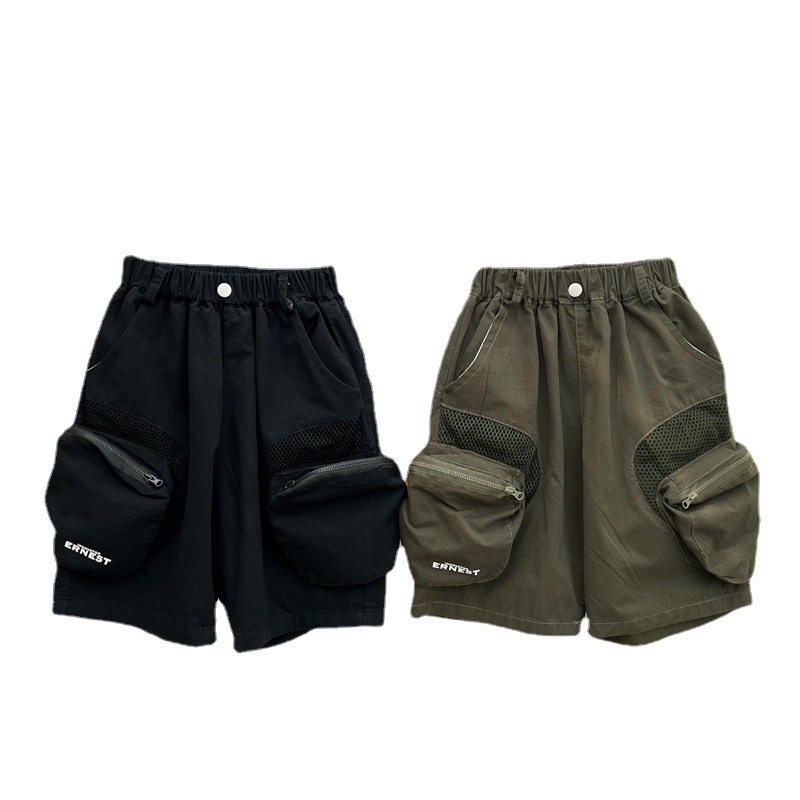 2024 Drenge Sommer Amerikanske Arbejdsshorts med Store Lommer til Børns Fritid Løse Vandvaskede Bomuldsbukser Over Knæ 5/4_voghion.com