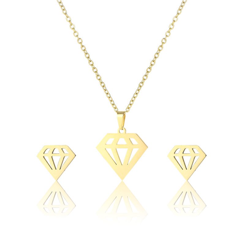 fashion diamond shaped stainless steel necklace earrings set