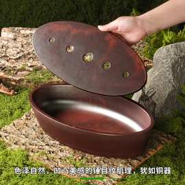 密胺山野风盘子仿瓷餐具商用椭圆形干冰创意配菜盘火锅店自助餐盘