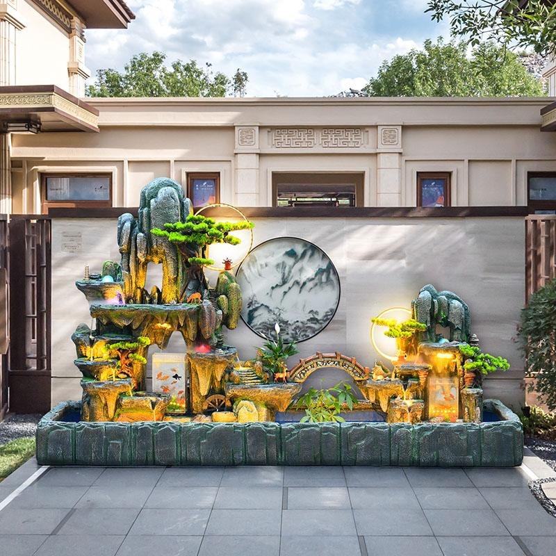 大型田园假山室外喷泉庭院室外鱼池鱼缸客厅办公花园庭院落地摆件