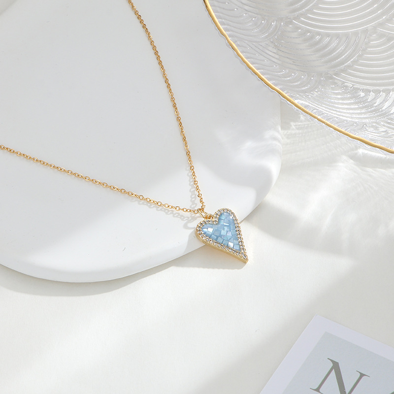 Simple Style Heart Shape Copper Enamel Zircon Pendant Necklace 1 Piece