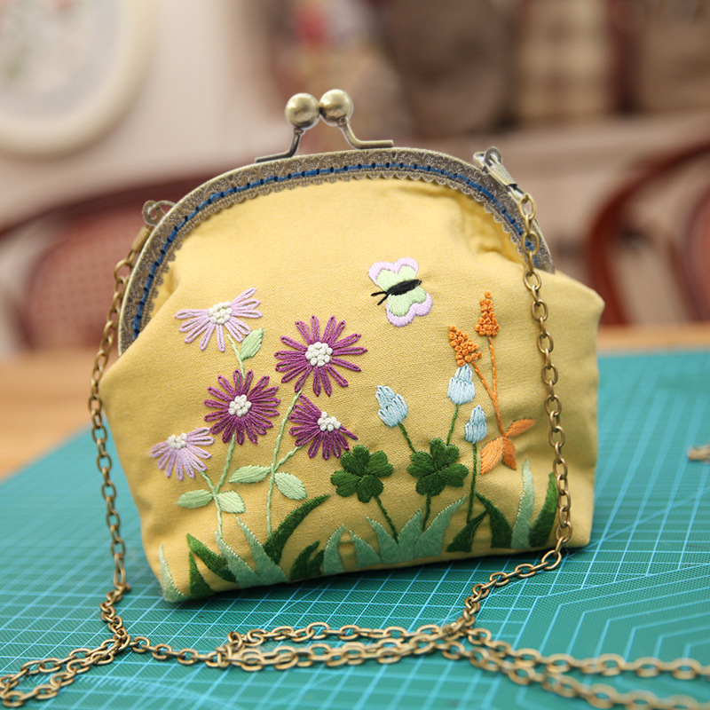 Bolso de mano bordado DIY, con estructura metálica, estilo Lu, artesanal, al por mayor