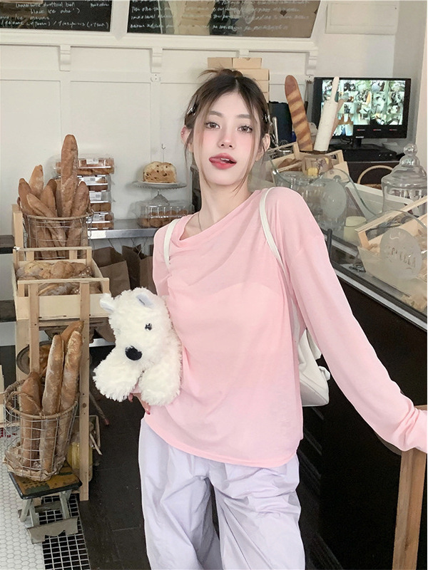 薄い氷の糸の日焼け止めのブラウスの夏の新型の怠惰な長袖のエアコンのtシャツはゆったりとしています。|undefined