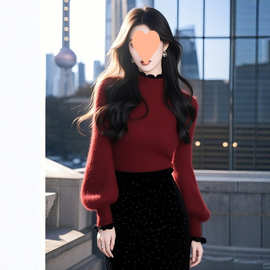 超好看圣诞新年针织衫上衣女2025冬季奶fufu慵懒气质内搭红色毛衣