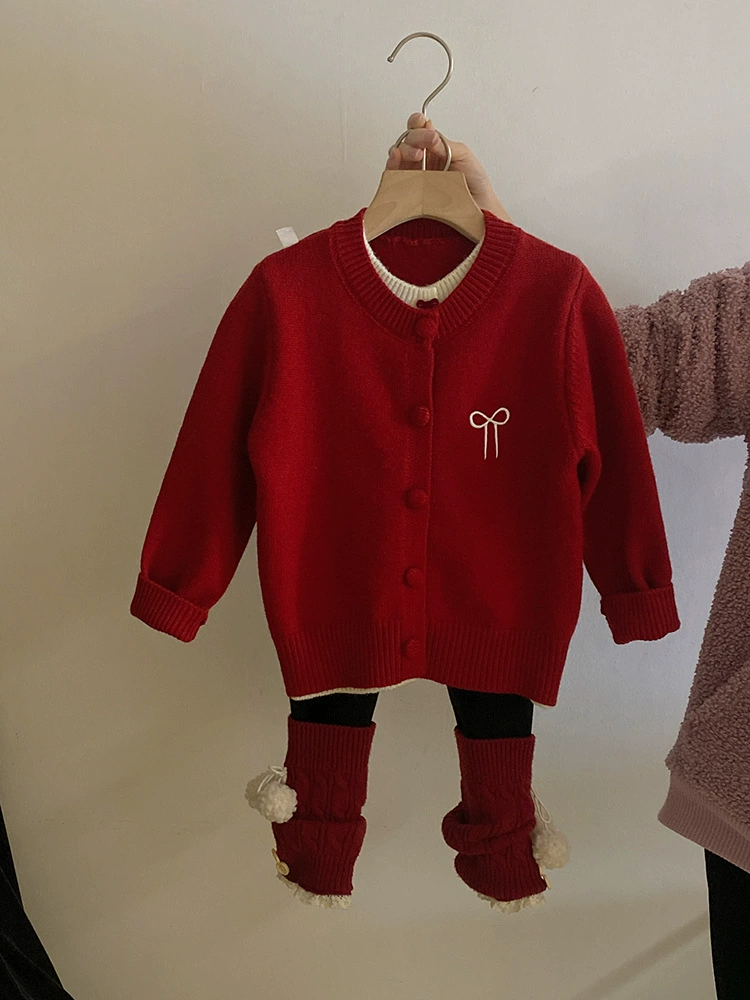 Demi-season set, sweater with bow, cardigan, shirt, leggings, trousers, Korean style
