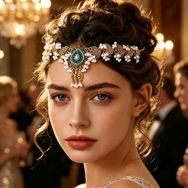 Factory Direct Sales Cross-Border European and American Retro Indian Style Exaggerated Headpiece Hair Chain Luxury Full Diamond Pearl Water Drop Hair Chain