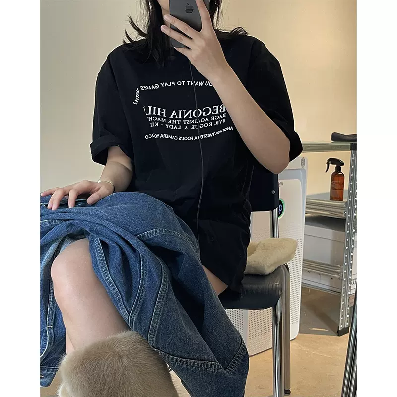 春夏新款韩版ins时髦字母印花圆领T恤宽松舒适好穿休闲短袖上衣女