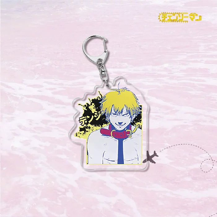 Acrylic keychain chainsaw character, double-sided 6 cm charm, metal ring & clasp