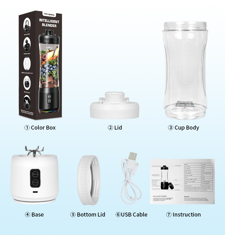 Taşınabilir blender, USB şarjlı, kablosuz sıkacak bardak