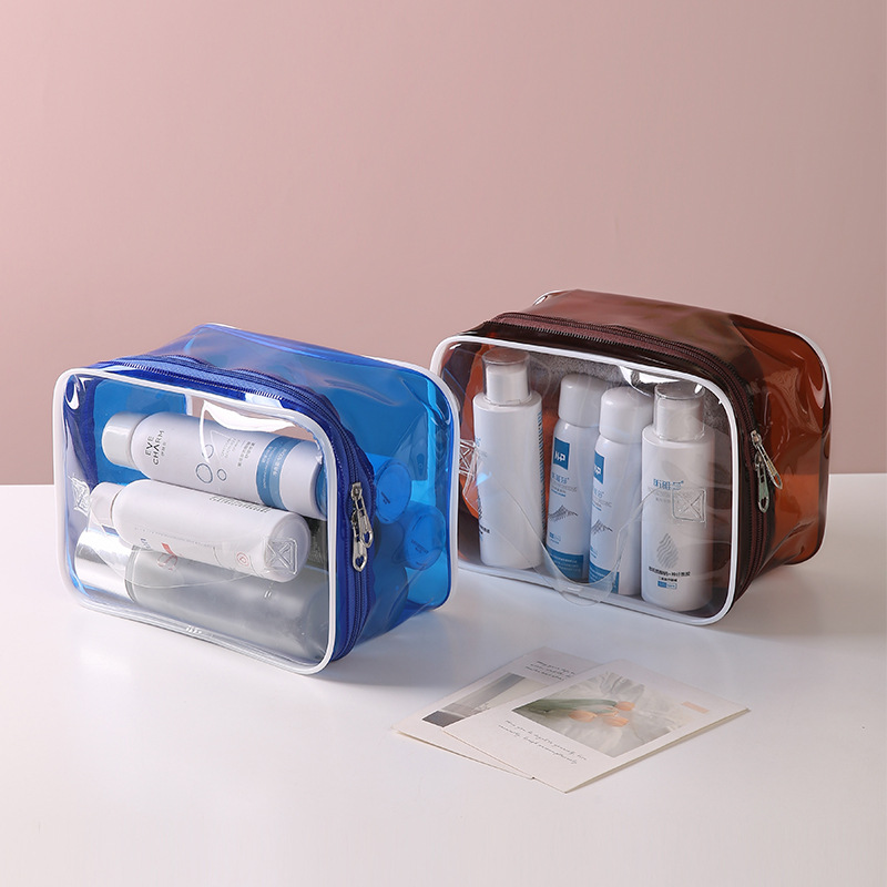 Bolsa de almacenamiento de cosméticos visual impermeable transfronteriza Bolsa de almacenamiento de artículos de tocador de viaje portátil Bolsa de lavado con cremallera de PVC