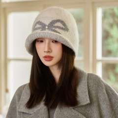 韩版秋冬帽子女蝴蝶结百搭针织帽可翘檐水桶帽保暖防风甜美包头帽