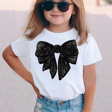 外贸夏季女童 优雅精致蝴蝶结图案印花T恤，  时尚速卖通套头衫