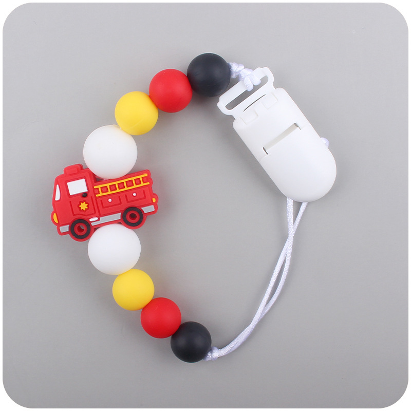Bebé chupete de plástico clip DIY bebé chupete Cadena de dibujos animados camión de bomberos chupete cuerda de silicona Amazon