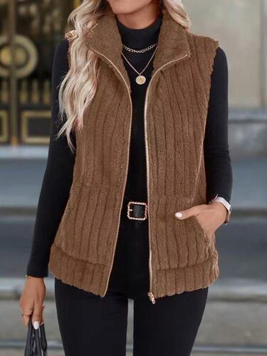 Bestselling Solid Color Double-Faced Plush Zip-Up Cardigan for Women, Casual, Autumn/Winter, Independent Station