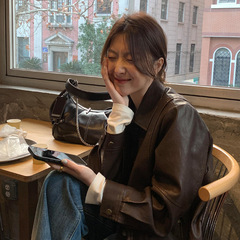 棕色皮衣外套女2025春秋季新款短款夹克酷飒风小个子机车复古百搭