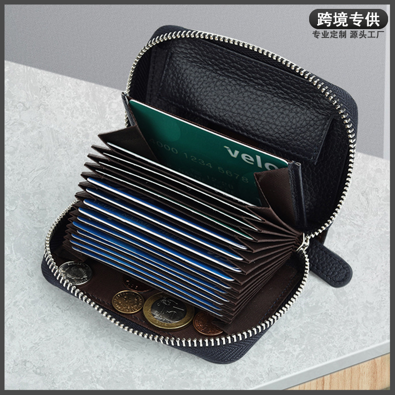 Cross-border special genuine leather Expanding genuine leather clutch bag rfid Magnetically shielded Multi-bit cards Zipper bag customized Grab bag