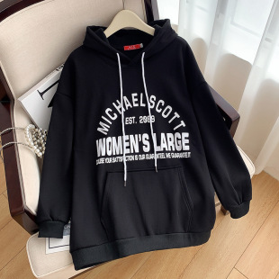 Manufacturer's First-Hand Supply of Extra Large Size Women's Clothing Wholesale Fat mm Fleece-Lined Hooded Sweatshirt Slimming Look Jacket 2135